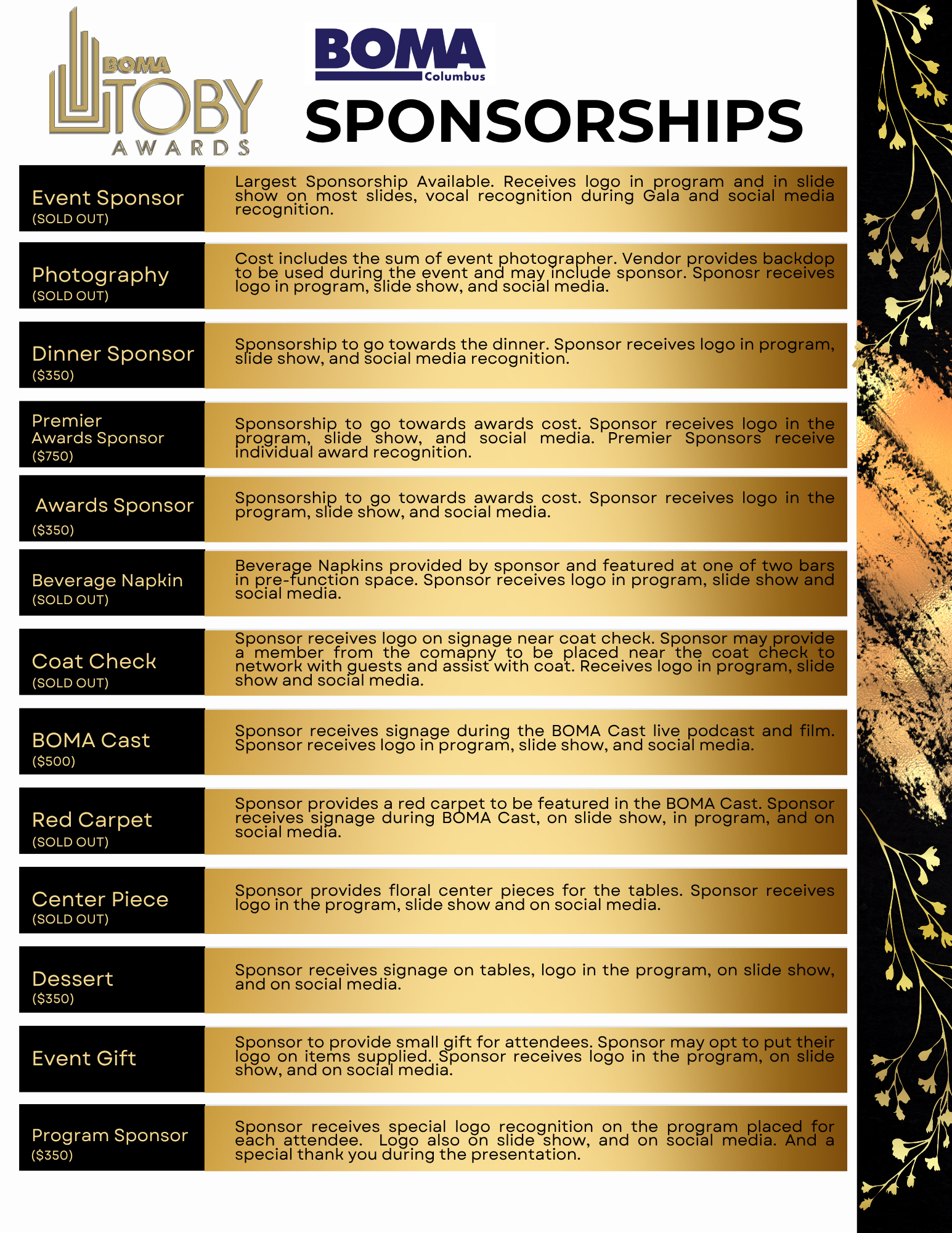 TOBY Sponsorships 2025